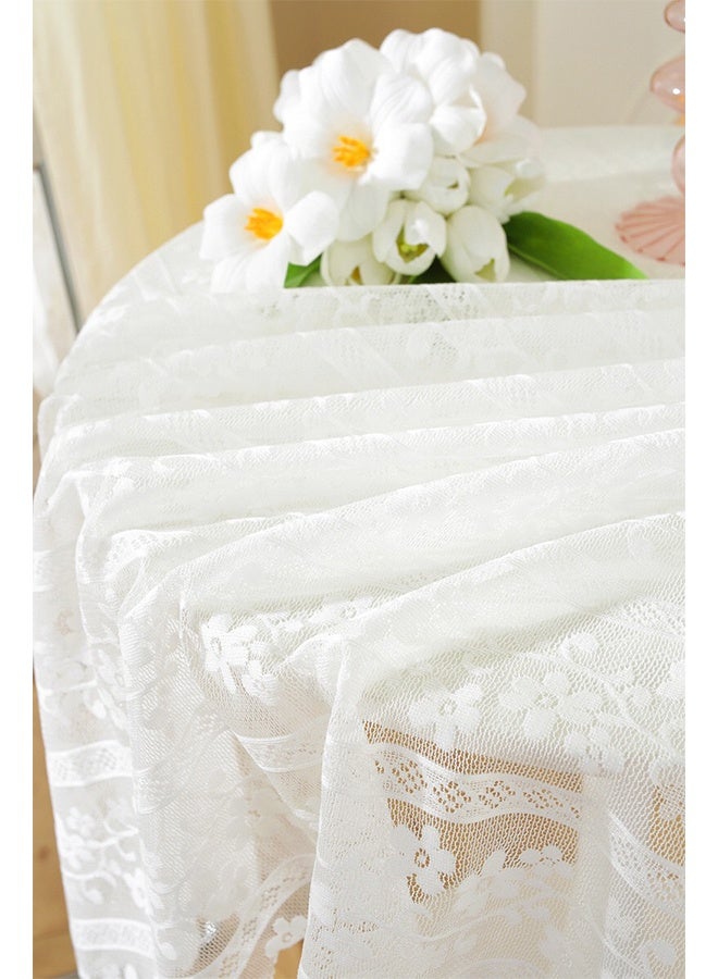 White Lace Tablecloth Round Table Cover Cloth Embroidered Gauze Cover 90 x90cm - Image 4